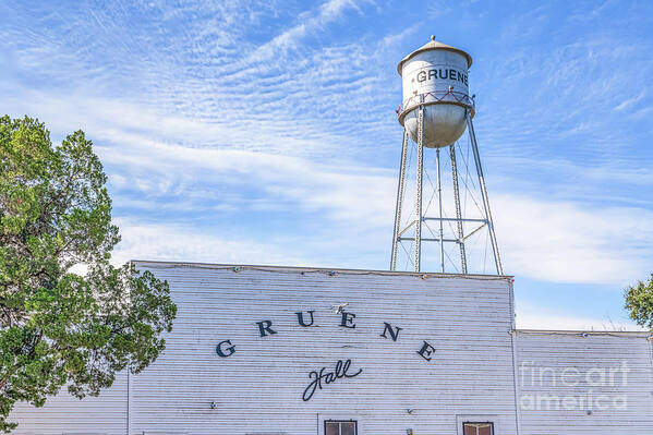 Texas Art Print featuring the photograph Gruene Dance Hall and Watertower by Bee Creek Photography - Tod and Cynthia