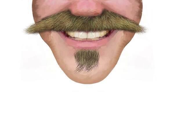 Face Art Print featuring the drawing Handlebar Moustache Facial Hair Male Novelty Face Mask by Joan Stratton