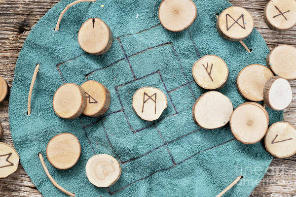 Runes Art Print featuring the photograph Handmade runes for fortunetelling by Anastasy Yarmolovich