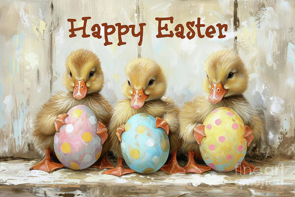 Easter Art Print featuring the painting Happy Easter Ducklings by Tina LeCour