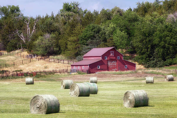 Hay Bales Art Print featuring the photograph Hay Bales in the Fields - Sandhills Journey by Susan Rissi Tregoning