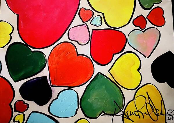  Art Print featuring the painting Hearts by Angie ONeal