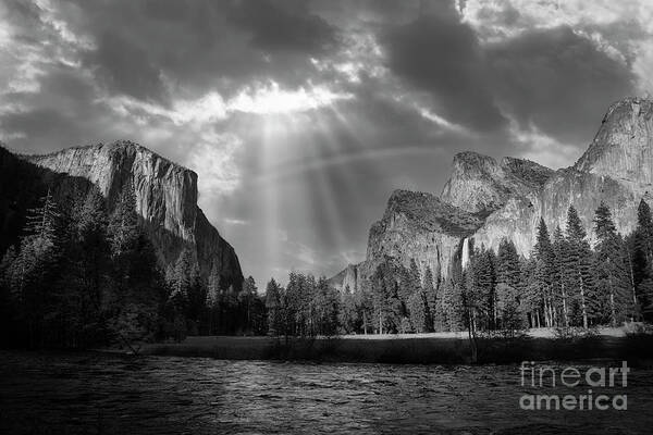 Yosemite National Park Art Print featuring the photograph Heaven's Gate Yosemite California BW by Chuck Kuhn