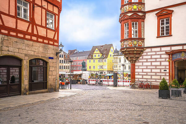  Art Print featuring the photograph Historic town of Coburg main square Marktplatz colorful architec by Brch