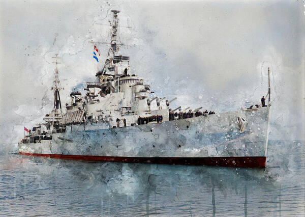 Warship Art Print featuring the digital art HMS Bermuda 1941 by Geir Rosset