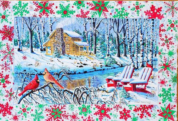 Cardinals Art Print featuring the painting Holiday Cheer by Diane Phalen