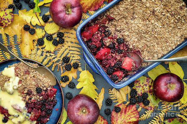 Blackberry And Apple Crumble Art Print featuring the photograph Homemade Blackberry and Apple Crumble by Tim Gainey