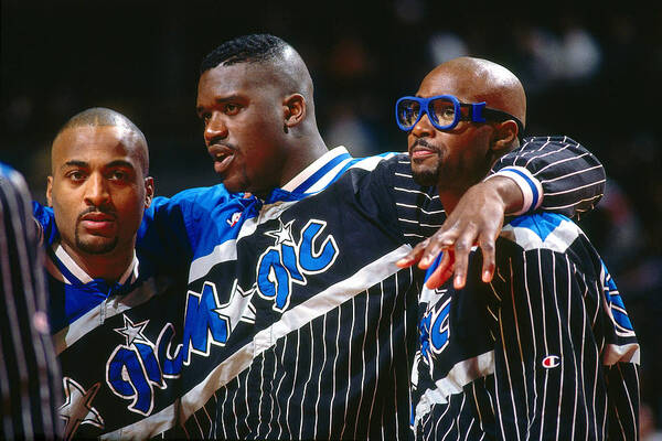 Nba Pro Basketball Art Print featuring the photograph Horace Grant, Dennis Scott, and Shaquille O'neal by Barry Gossage