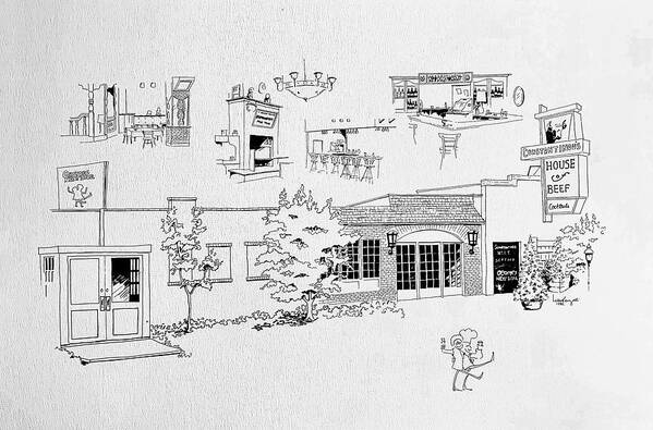 Line Drawing Art Print featuring the drawing House of Beef by William Renzulli
