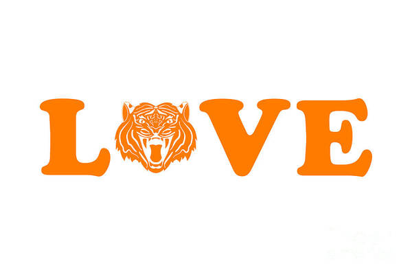 Tiger Art Print featuring the digital art I Love Tigers Orange by College Mascot Designs
