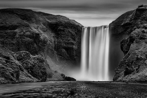 Iceland Art Print featuring the photograph Iceland - Skogafoss in black and white by Olivier Parent