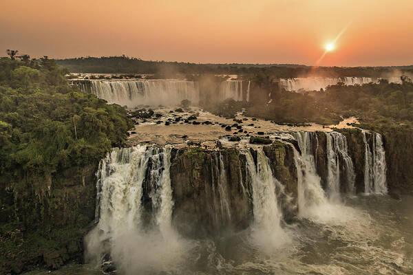 Waterfall Art Print featuring the photograph Iguazu Sunset by Linda Villers