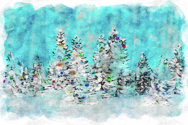 Trees In Snow Art Print featuring the digital art In Celebration of Snow by Peggy Collins