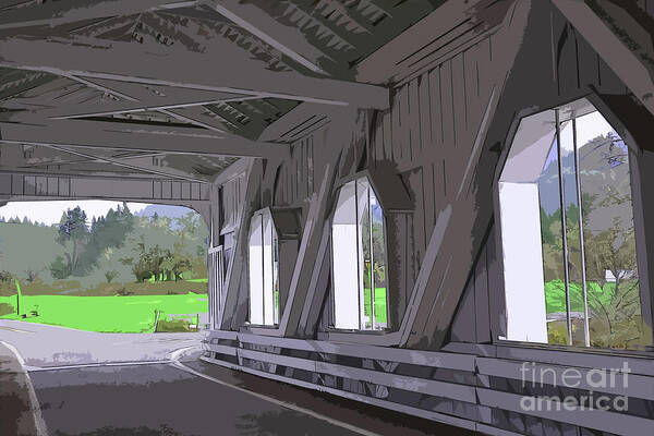 Covered-bridge Art Print featuring the digital art Inside A Covered Bridge by Kirt Tisdale