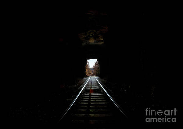 Railroad Art Print featuring the photograph Inside Railroad Tunnel looking out into the daylight by Pete Klinger