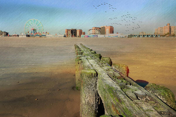 Coney Island Beach Art Print featuring the photograph Jetty and Boardwalk by Cate Franklyn