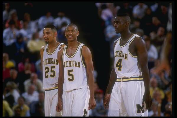 Looking Art Print featuring the photograph Juwan Howard, Jalen Rose, and Chris Webber by Duane Burleson