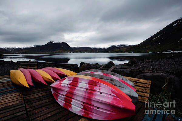 Kayaks Art Print featuring the photograph Kayaks in Isafjordur by Eva Lechner