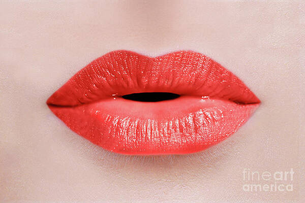 Lips Art Print featuring the photograph Kiss by Delphimages Photo Creations