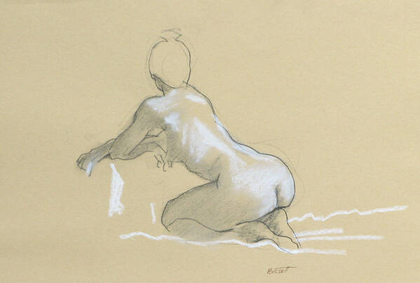 Nude Art Print featuring the drawing Kneeling Nude by Robert Bissett