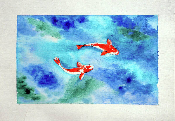 Watercolor Art Print featuring the painting Koi in Pond by Rohvannyn Shaw