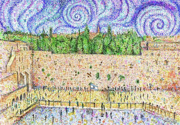 Kotel Art Print featuring the painting Kotel of Letters by Yom Tov Blumenthal