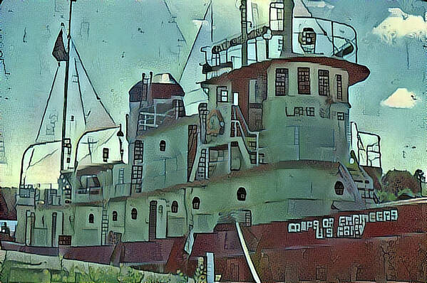 Lake Superior Tug Boat Art Print featuring the digital art Lake Superior Tug Boat CAC day 15 by Cathy Anderson