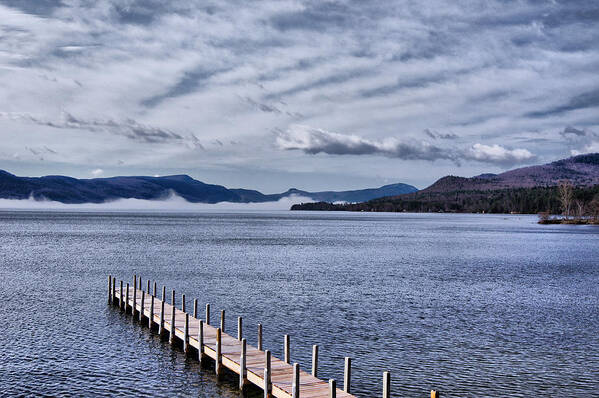 Lake Art Print featuring the photograph Lake View Clouds and Dock by Russel Considine