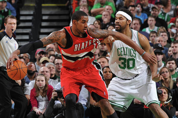 Nba Pro Basketball Art Print featuring the photograph Lamarcus Aldridge and Rasheed Wallace by Brian Babineau