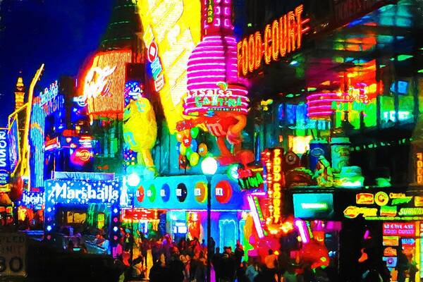 Vegas Art Print featuring the mixed media Las Vegas Strip at night by Tatiana Travelways