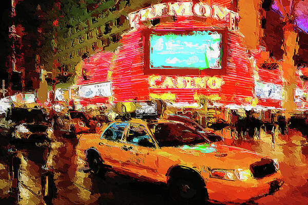 Fremont Casino Art Print featuring the digital art Lights and Action on Fremont Street Experience Las Vegas by Tatiana Travelways