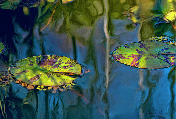 Reflection Art Print featuring the digital art Lily Pads With Reflection by Cordia Murphy