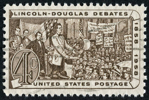 Debate Art Print featuring the photograph Lincoln - Douglas Debates Stamp by Traveler1116