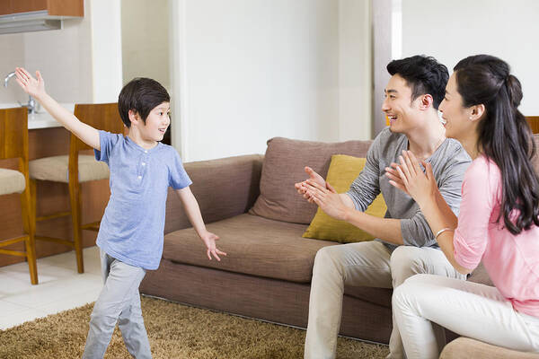 Fun Art Print featuring the photograph Little boy dancing for parents by Lane Oatey