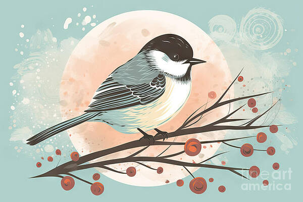 Decoration Art Print featuring the painting Little Winter Bird - Vector illustration by N Akkash