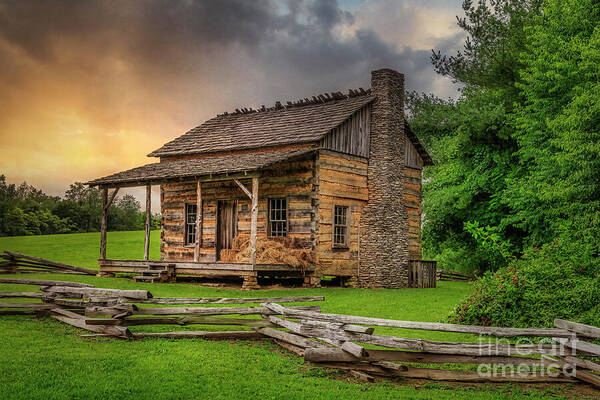 Cabin Art Print featuring the photograph Log Cabin at Wilderness Road State Park by Shelia Hunt