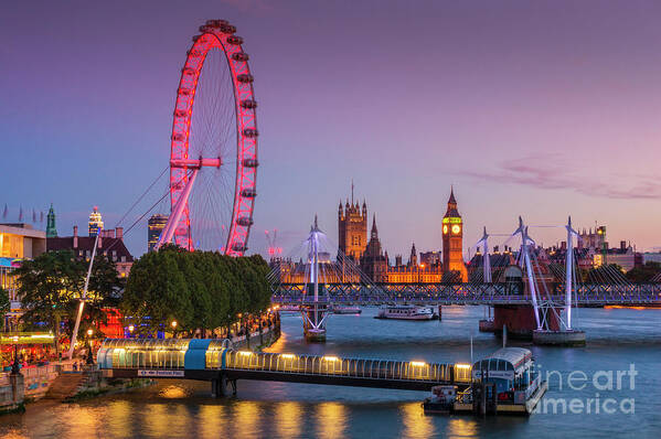 London Eye Art Print featuring the photograph London Skyline at Night by Neale And Judith Clark