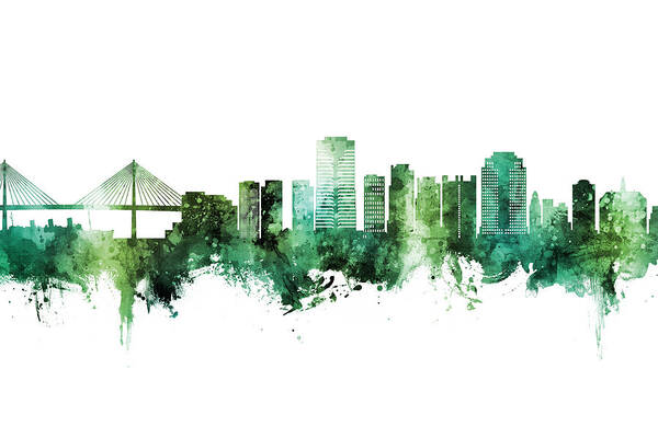Long Beach Art Print featuring the digital art Long Beach California Skyline #03 by Michael Tompsett