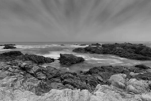 Pacific Grove Art Print featuring the photograph Pacific Grove Coast in black and white by Alessandra RC