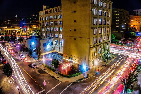 Town Art Print featuring the photograph Long Exposure Outside the Casino Cincinnati Ohio by Dave Morgan