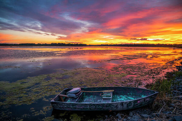 Row Boat Art Print featuring the photograph Long Pond Sunset by Mark Papke