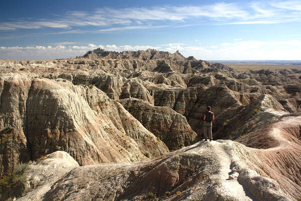 Scenics Art Print featuring the photograph Looking out over the Badlands by by Mike Lyvers
