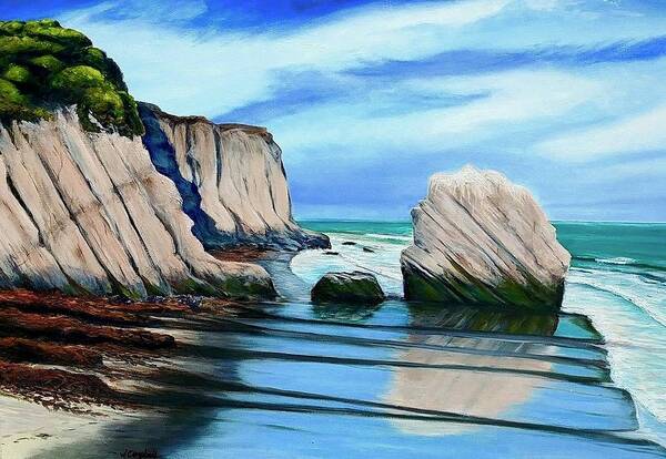 Seascapes Art Print featuring the painting Lorraine's Rock Venadito Creek by Jeffrey Campbell