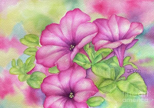 Pink Art Print featuring the painting Lovely pink petunias by Inese Poga