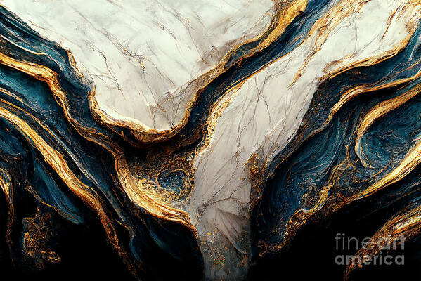 Marble Art Print featuring the photograph Luxury marble texture background white, blue and gold. Natural s by Jelena Jovanovic