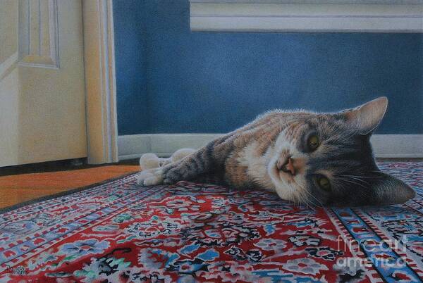Cat Art Print featuring the drawing Magic Carpet Ride by Pamela Clements