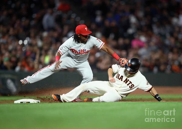 San Francisco Art Print featuring the photograph Maikel Franco and Buster Posey by Ezra Shaw