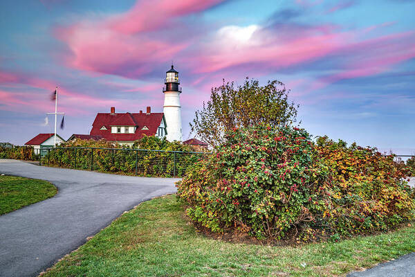 America Art Print featuring the photograph Maine's Portland Head Light Autumn Sunset by Gregory Ballos