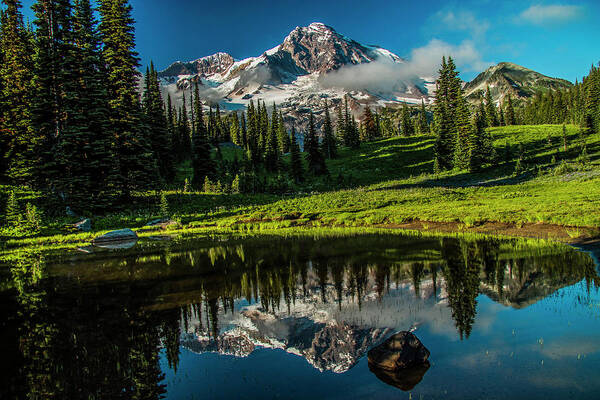 Mount Rainier Art Print featuring the photograph Majestic Mountain Reflection by Doug Scrima