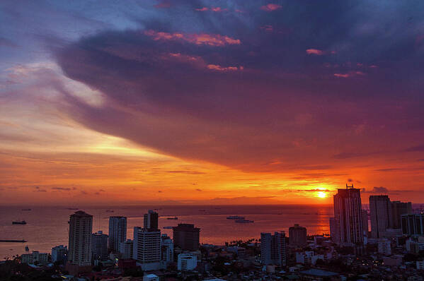 Philippines Art Print featuring the photograph Manila Sunset Cityscape by Arj Munoz